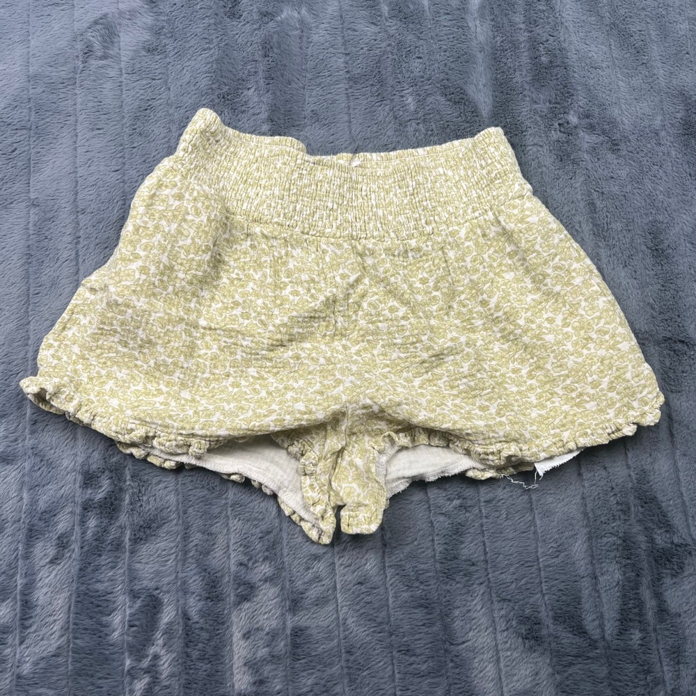 Entro Womens Green Floral Smocked Ruffle Cotton Shorts Size Large Cottagecore
